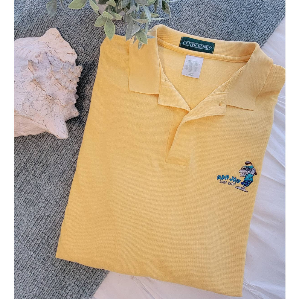 Vintage Men's XL Ron Jon's Surf Shop Shark Golf yellow polo shirt